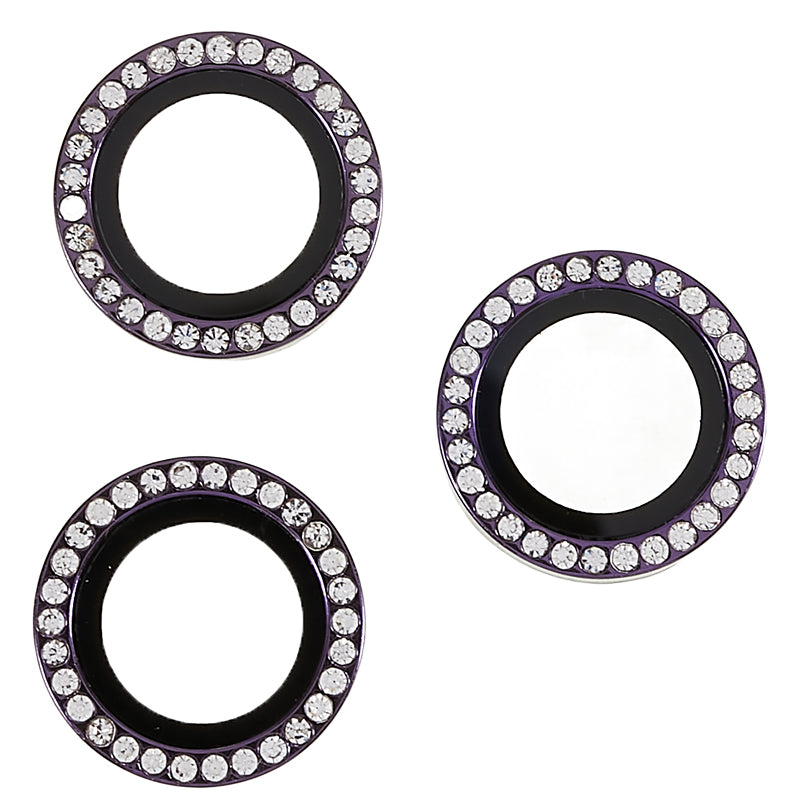 For iPhone 15 Pro / 15 Pro Max Camera Lens Protector Rhinestone Metal Frame + Tempered Glass Rear Lens Film