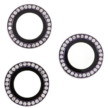 For iPhone 15 Pro / 15 Pro Max Camera Lens Protector Rhinestone Metal Frame + Tempered Glass Rear Lens Film