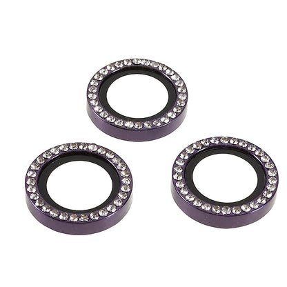 For iPhone 15 Pro / 15 Pro Max Camera Lens Protector Rhinestone Metal Frame + Tempered Glass Rear Lens Film