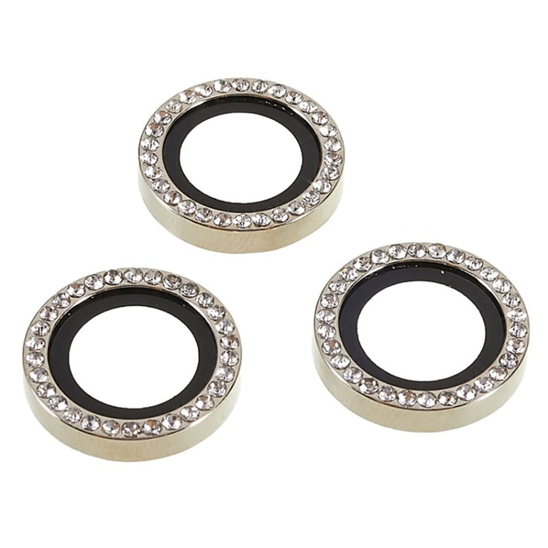 For iPhone 15 Pro / 15 Pro Max Camera Lens Protector Rhinestone Metal Frame + Tempered Glass Rear Lens Film