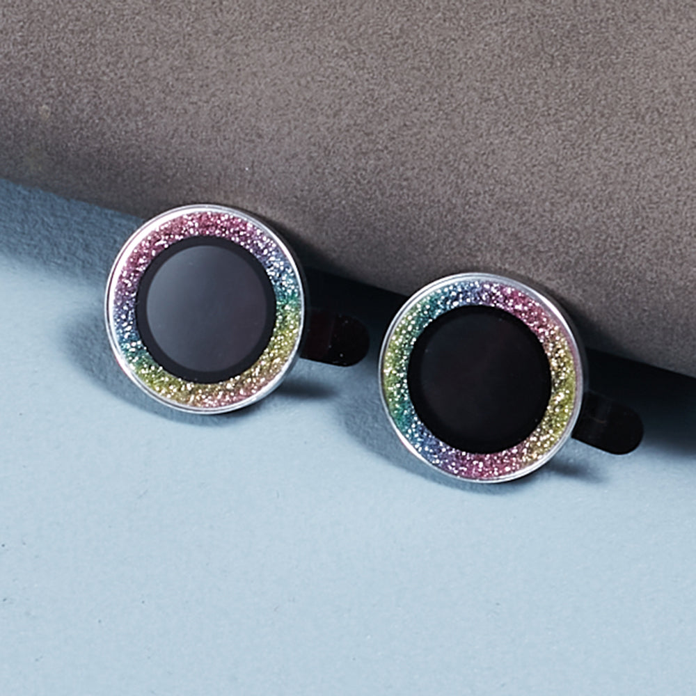 For iPhone 15  / 15 Plus Camera Lens Protector Set Bling Glitter Metal Ring Tempered Glass Lens Film