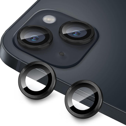 For iPhone 15 / 15 Plus Camera Lens Protector Set CD Vein Tempered Glass + Metal Ring Lens Film