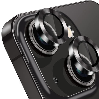 For iPhone 15 / 15 Plus Camera Lens Protector Set CD Vein Tempered Glass + Metal Ring Lens Film