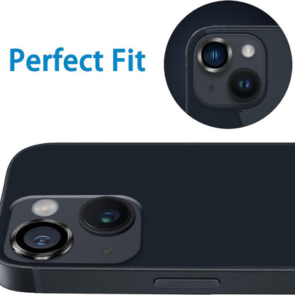 For iPhone 15 / 15 Plus Camera Lens Protector Set CD Vein Tempered Glass + Metal Ring Lens Film
