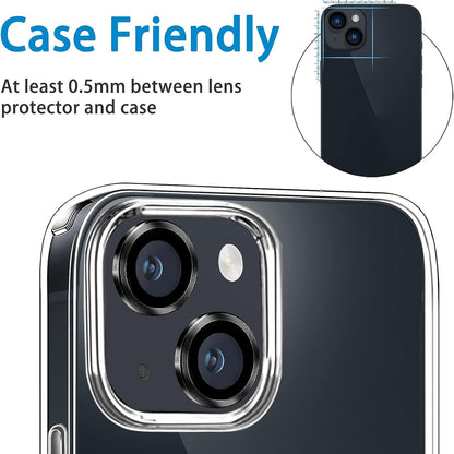 For iPhone 15 / 15 Plus Camera Lens Protector Set CD Vein Tempered Glass + Metal Ring Lens Film