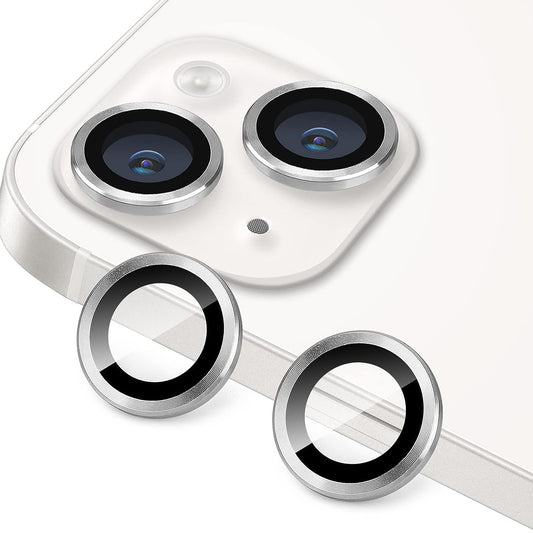 For iPhone 15 / 15 Plus Camera Lens Protector Set CD Vein Tempered Glass + Metal Ring Lens Film