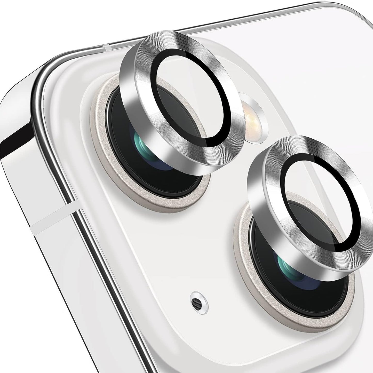 For iPhone 15 / 15 Plus Camera Lens Protector Set CD Vein Tempered Glass + Metal Ring Lens Film