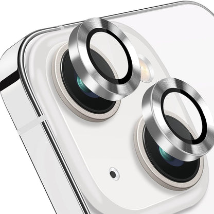 For iPhone 15 / 15 Plus Camera Lens Protector Set CD Vein Tempered Glass + Metal Ring Lens Film