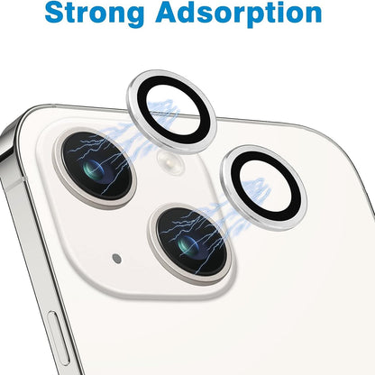 For iPhone 15 / 15 Plus Camera Lens Protector Set CD Vein Tempered Glass + Metal Ring Lens Film