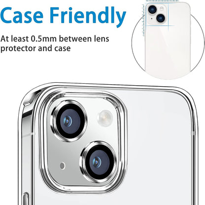 For iPhone 15 / 15 Plus Camera Lens Protector Set CD Vein Tempered Glass + Metal Ring Lens Film