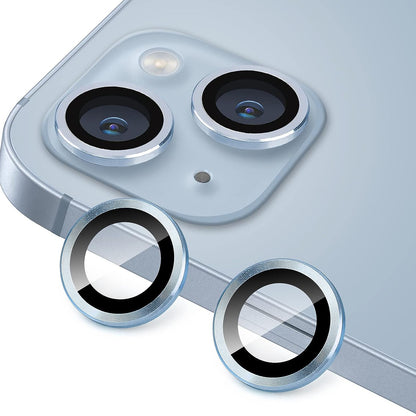 For iPhone 15 / 15 Plus Camera Lens Protector Set CD Vein Tempered Glass + Metal Ring Lens Film