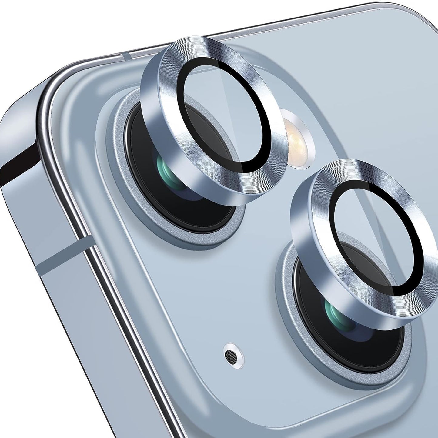 For iPhone 15 / 15 Plus Camera Lens Protector Set CD Vein Tempered Glass + Metal Ring Lens Film