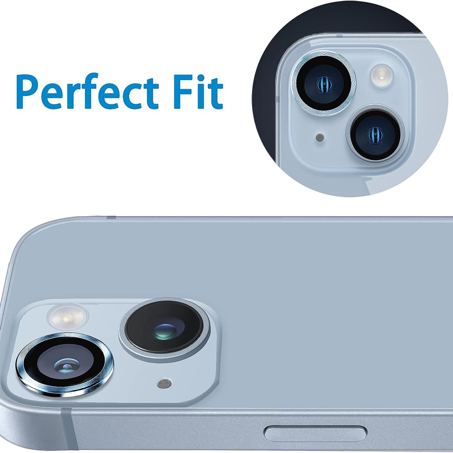 For iPhone 15 / 15 Plus Camera Lens Protector Set CD Vein Tempered Glass + Metal Ring Lens Film