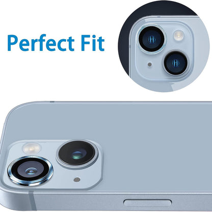 For iPhone 15 / 15 Plus Camera Lens Protector Set CD Vein Tempered Glass + Metal Ring Lens Film