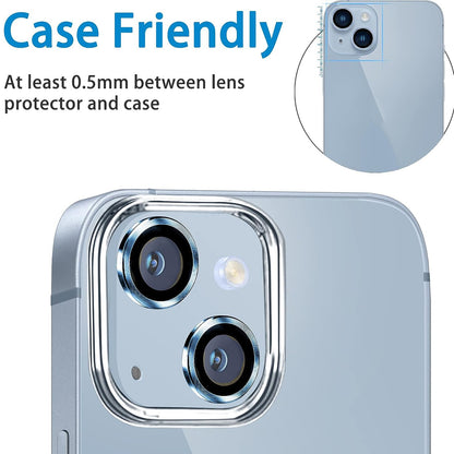 For iPhone 15 / 15 Plus Camera Lens Protector Set CD Vein Tempered Glass + Metal Ring Lens Film