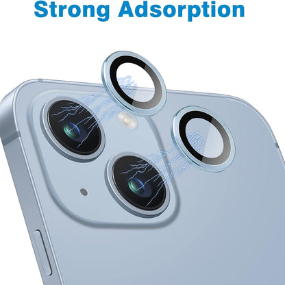 For iPhone 15 / 15 Plus Camera Lens Protector Set CD Vein Tempered Glass + Metal Ring Lens Film