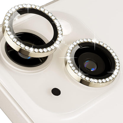 For iPhone 15 / 15 Plus Rhinestone Decor Camera Lens Protector Set Tempered Glass+Metal Ring Cover Lens Film
