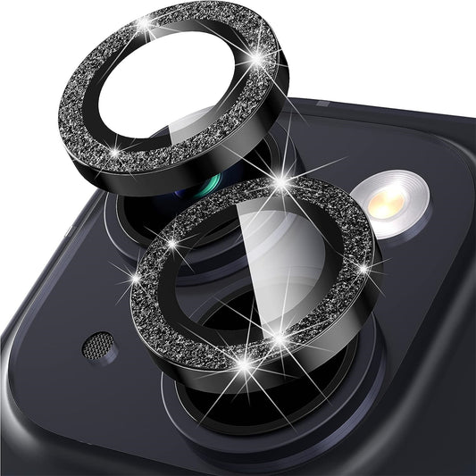 For iPhone 15 / 15 Plus Camera Lens Protector Set Glitter Metal Ring Tempered Glass Back Lens Film
