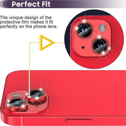 For iPhone 15 / 15 Plus Camera Lens Protector Set Glitter Metal Ring Tempered Glass Back Lens Film