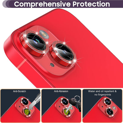 For iPhone 15 / 15 Plus Camera Lens Protector Set Glitter Metal Ring Tempered Glass Back Lens Film