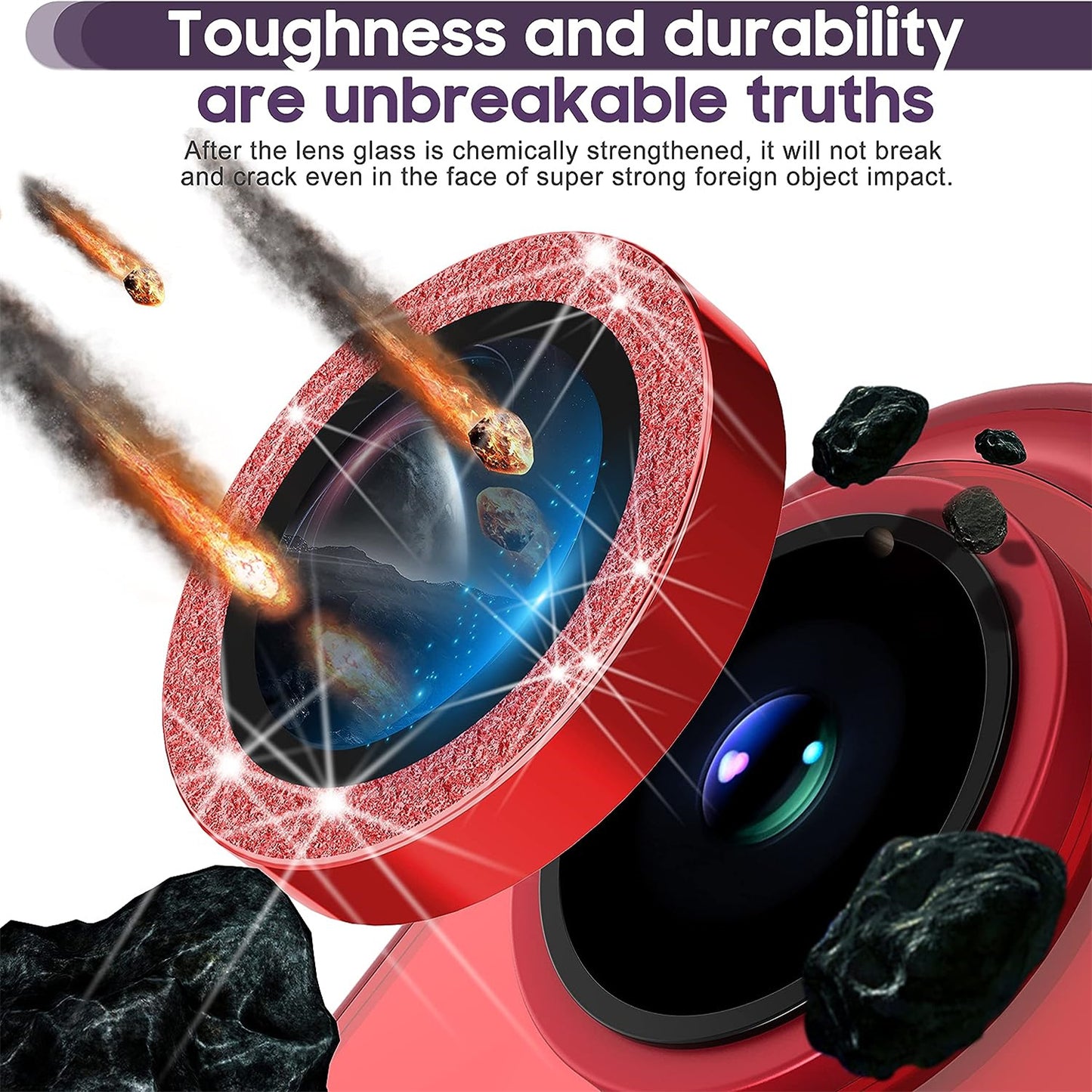 For iPhone 15 / 15 Plus Camera Lens Protector Set Glitter Metal Ring Tempered Glass Back Lens Film