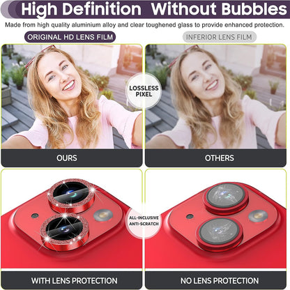 For iPhone 15 / 15 Plus Camera Lens Protector Set Glitter Metal Ring Tempered Glass Back Lens Film