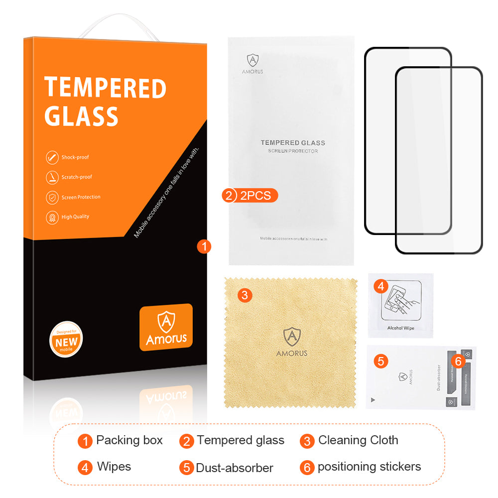 AMORUS 2Pcs Screen Protector for Google Pixel 8 Pro , Full Glue High Transparency Tempered Glass Silk Printing Film