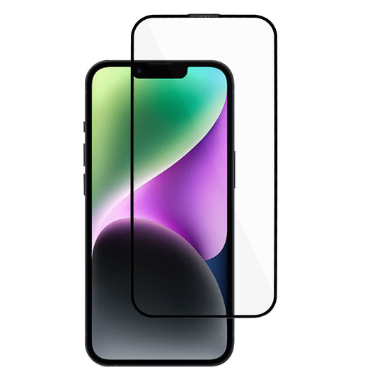 For iPhone 15 Plus Silk Print Full Coverage Tempered Glass Film Full Glue 9D Anti-scratch Screen Protector