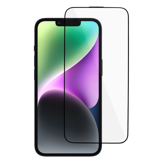For iPhone 15 Silk Printing Full Cover Screen Protector Tempered Glass Full Glue Film with Dust-proof Net