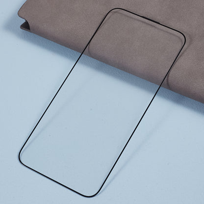Full Glue Film for iPhone 15 Pro , Anti-fingerprint Tempered Glass Silk Printing Full Cover Screen Protector with Dust-proof Net