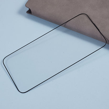 Full Glue Film for iPhone 15 Pro , Anti-fingerprint Tempered Glass Silk Printing Full Cover Screen Protector with Dust-proof Net