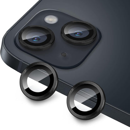 For iPhone 14 / 14 Plus 1 Set Camera Lens Film Tempered Glass CD Vein Metal Ring Rear Lens Protector