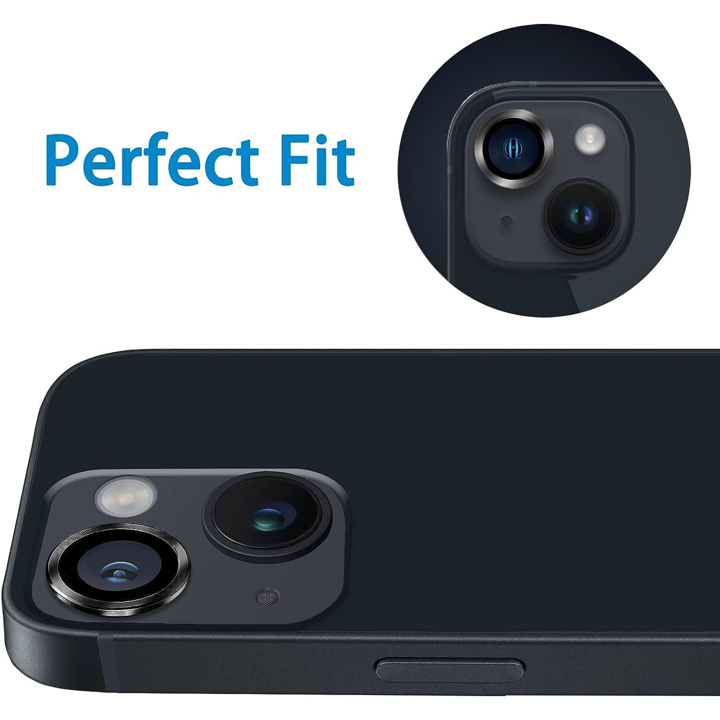 For iPhone 14 / 14 Plus 1 Set Camera Lens Film Tempered Glass CD Vein Metal Ring Rear Lens Protector