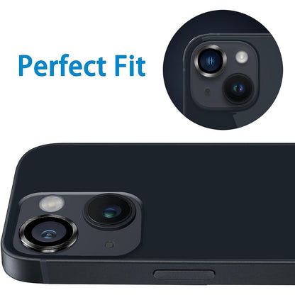 For iPhone 14 / 14 Plus 1 Set Camera Lens Film Tempered Glass CD Vein Metal Ring Rear Lens Protector