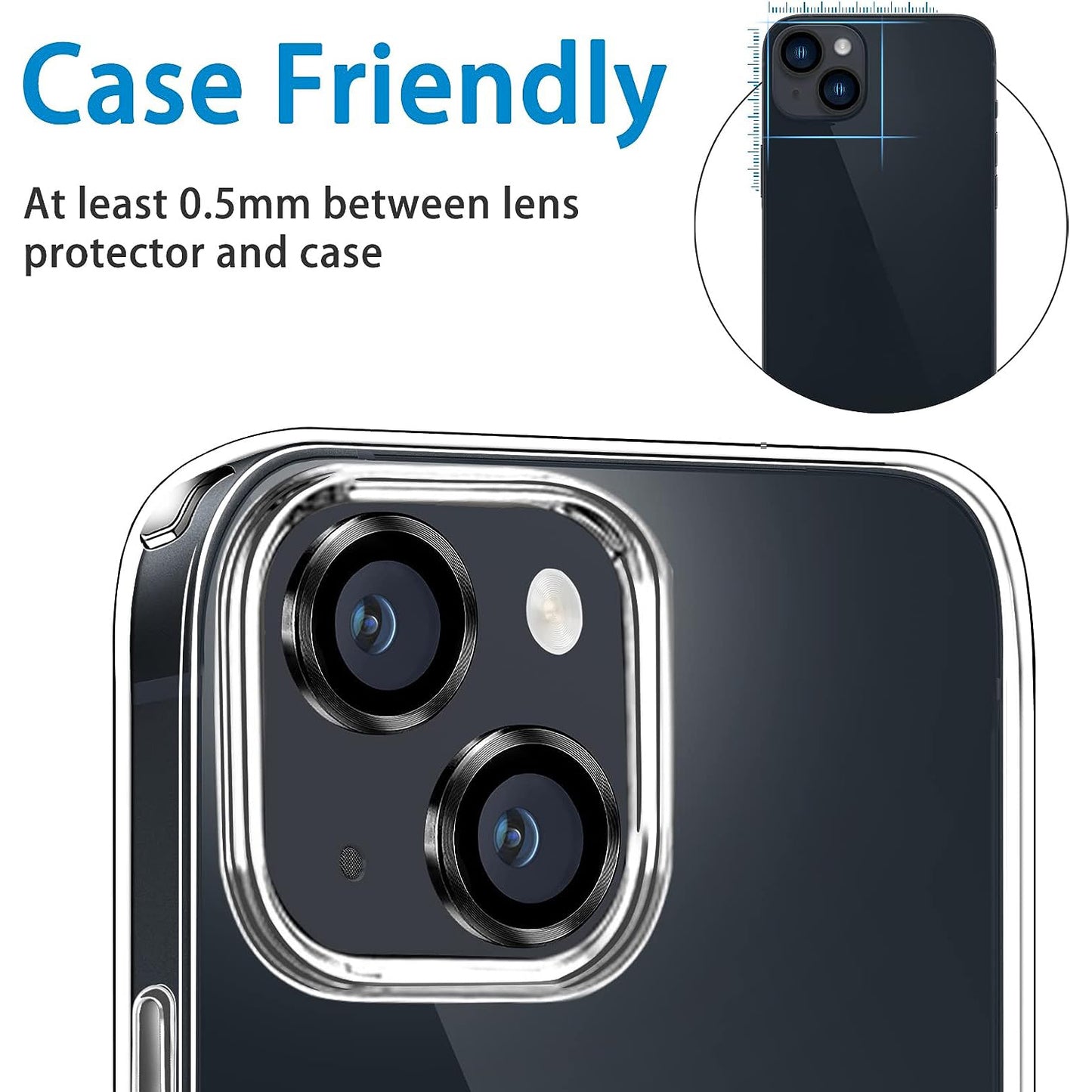 For iPhone 14 / 14 Plus 1 Set Camera Lens Film Tempered Glass CD Vein Metal Ring Rear Lens Protector