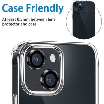 For iPhone 14 / 14 Plus 1 Set Camera Lens Film Tempered Glass CD Vein Metal Ring Rear Lens Protector