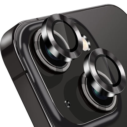 For iPhone 14 / 14 Plus 1 Set Camera Lens Film Tempered Glass CD Vein Metal Ring Rear Lens Protector