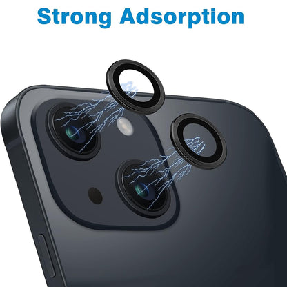 For iPhone 14 / 14 Plus 1 Set Camera Lens Film Tempered Glass CD Vein Metal Ring Rear Lens Protector