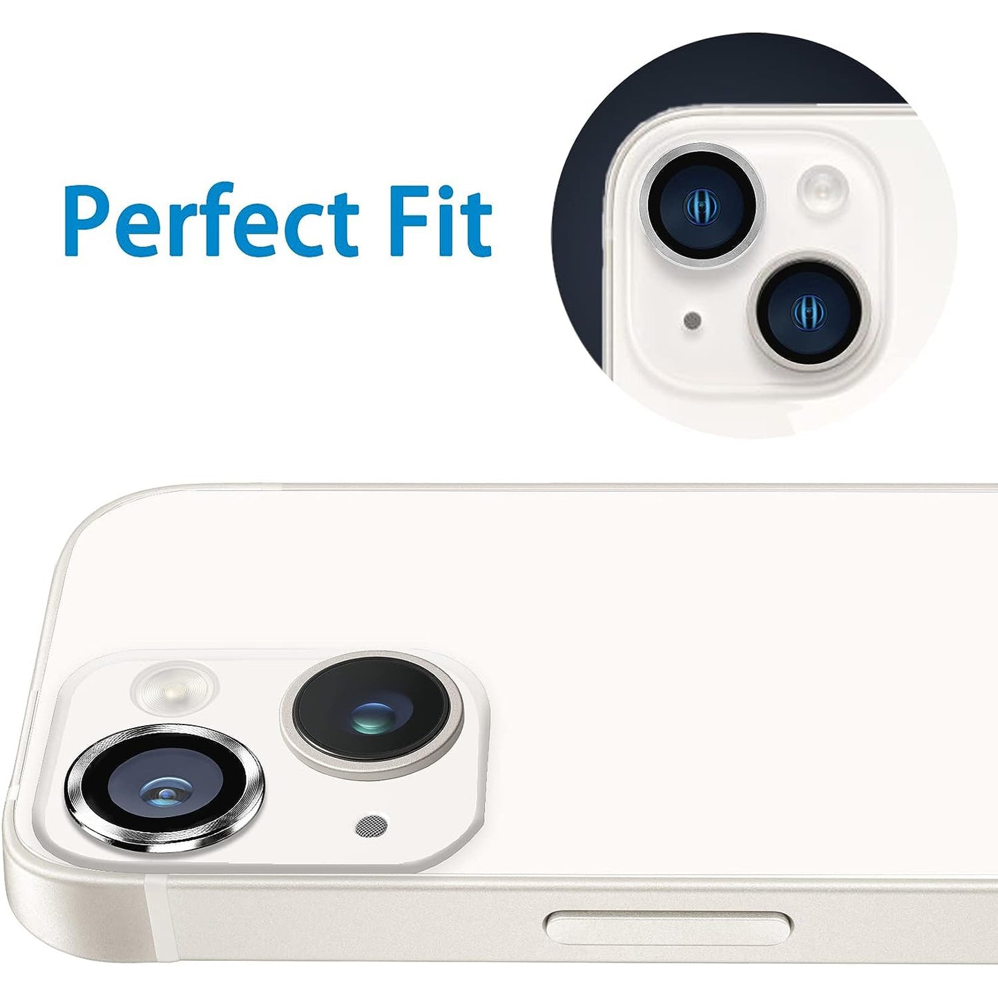 For iPhone 14 / 14 Plus 1 Set Camera Lens Film Tempered Glass CD Vein Metal Ring Rear Lens Protector