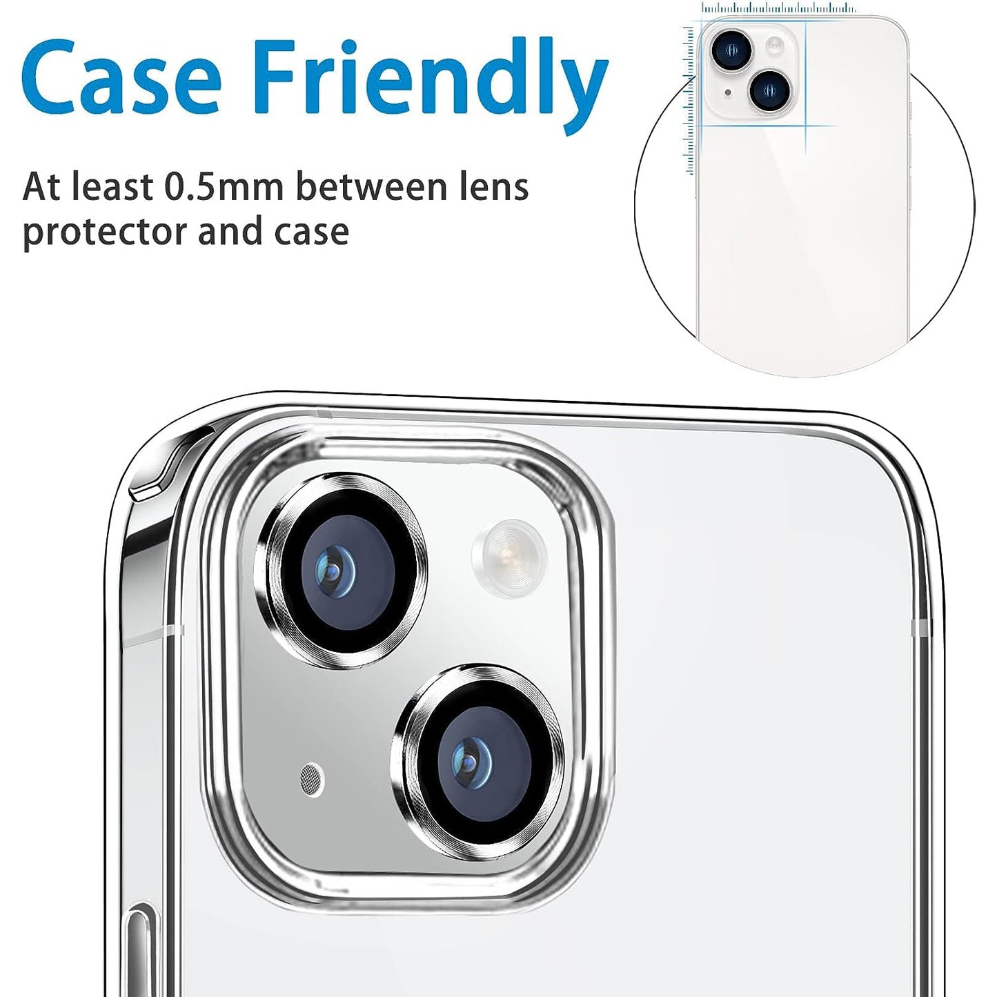 For iPhone 14 / 14 Plus 1 Set Camera Lens Film Tempered Glass CD Vein Metal Ring Rear Lens Protector