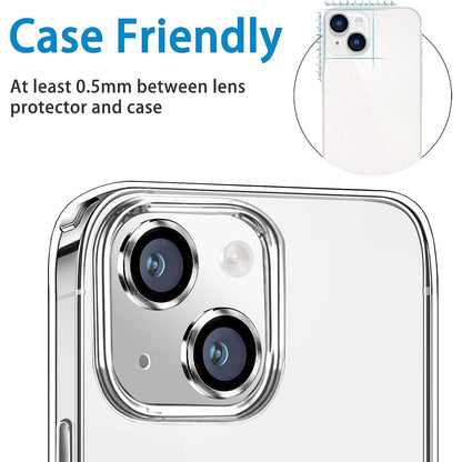 For iPhone 14 / 14 Plus 1 Set Camera Lens Film Tempered Glass CD Vein Metal Ring Rear Lens Protector