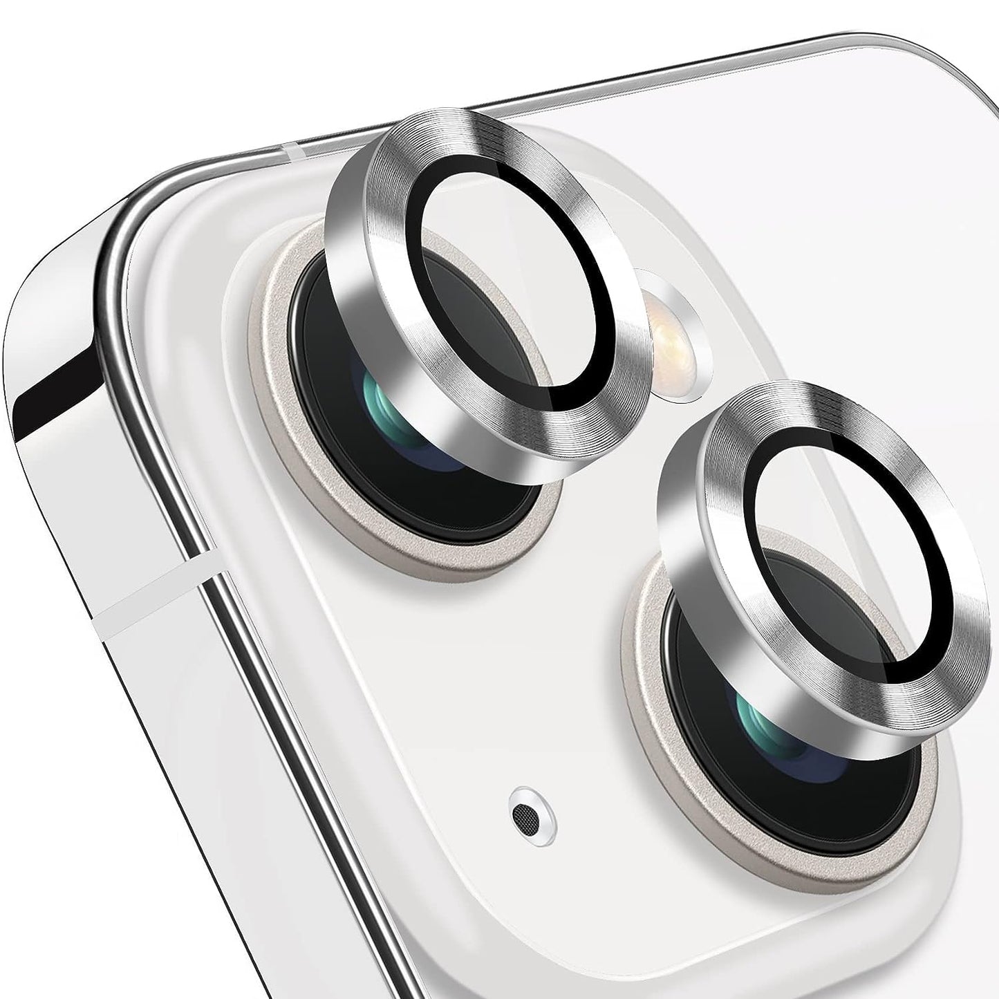 For iPhone 14 / 14 Plus 1 Set Camera Lens Film Tempered Glass CD Vein Metal Ring Rear Lens Protector