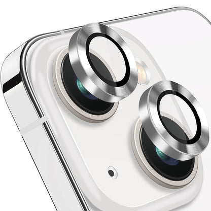 For iPhone 14 / 14 Plus 1 Set Camera Lens Film Tempered Glass CD Vein Metal Ring Rear Lens Protector