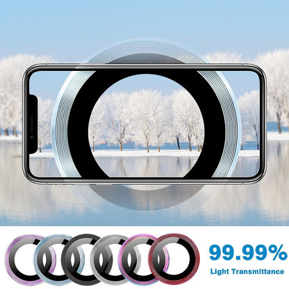 For iPhone 14 / 14 Plus 1 Set Camera Lens Film Tempered Glass CD Vein Metal Ring Rear Lens Protector