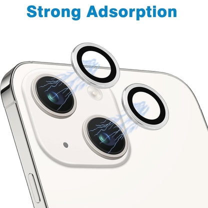 For iPhone 14 / 14 Plus 1 Set Camera Lens Film Tempered Glass CD Vein Metal Ring Rear Lens Protector