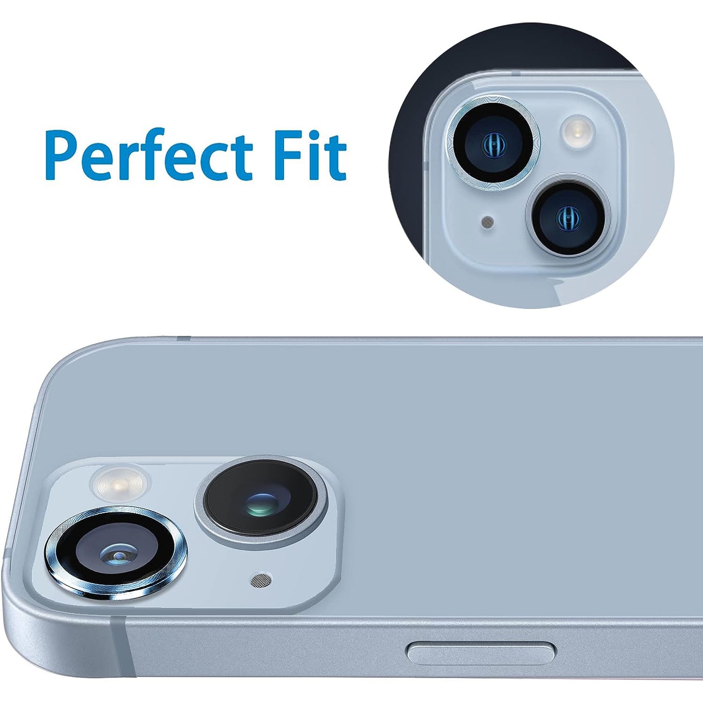 For iPhone 14 / 14 Plus 1 Set Camera Lens Film Tempered Glass CD Vein Metal Ring Rear Lens Protector