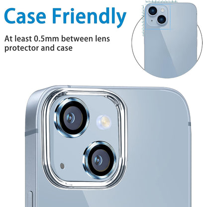 For iPhone 14 / 14 Plus 1 Set Camera Lens Film Tempered Glass CD Vein Metal Ring Rear Lens Protector