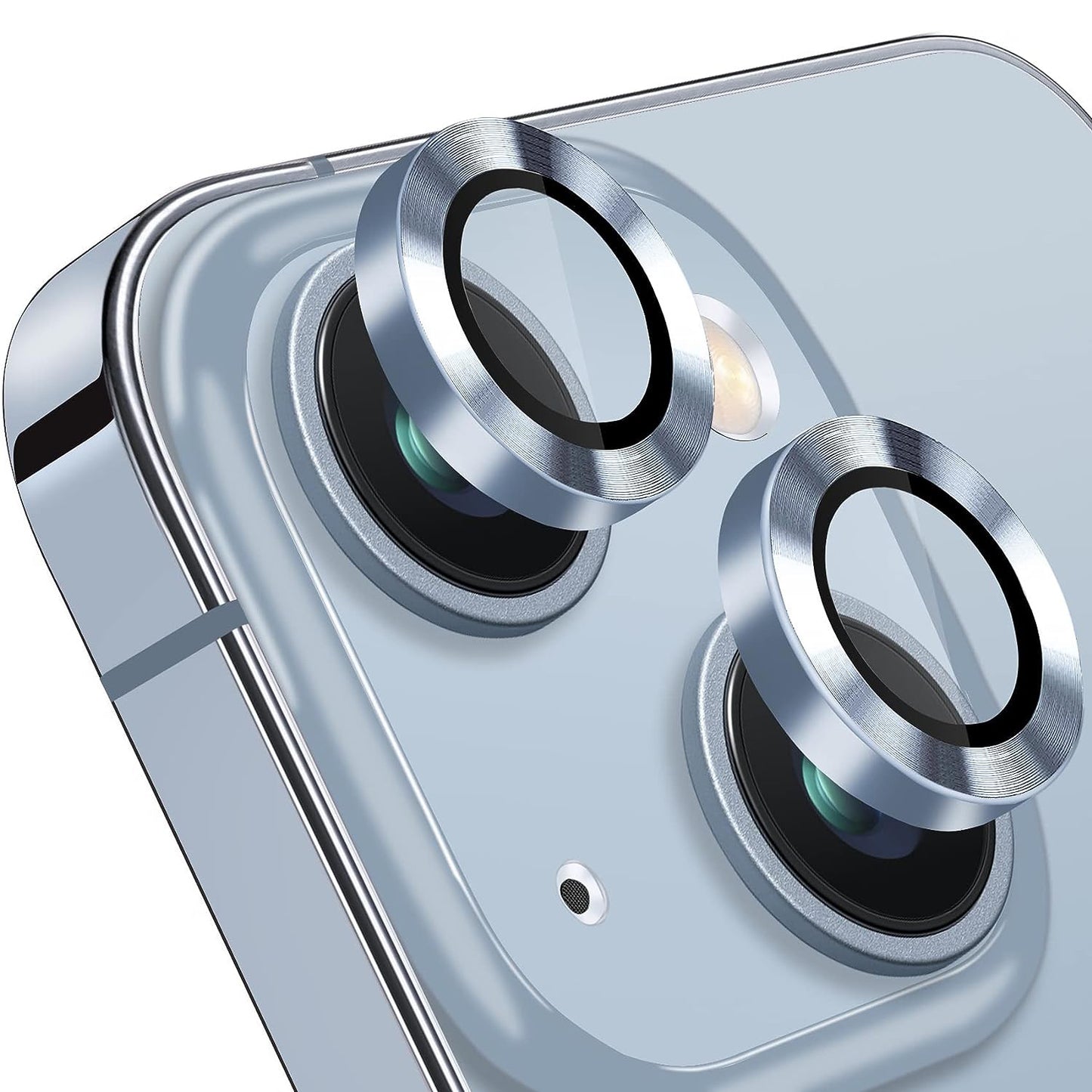 For iPhone 14 / 14 Plus 1 Set Camera Lens Film Tempered Glass CD Vein Metal Ring Rear Lens Protector