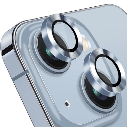 For iPhone 14 / 14 Plus 1 Set Camera Lens Film Tempered Glass CD Vein Metal Ring Rear Lens Protector