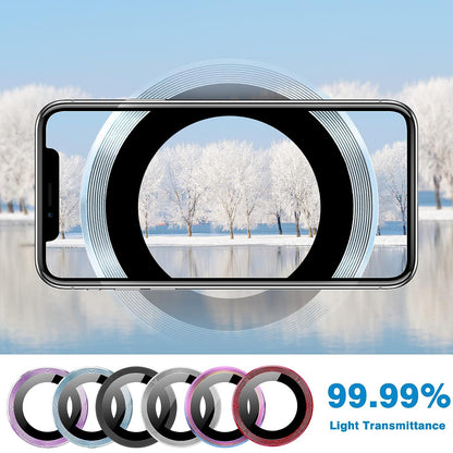 For iPhone 14 / 14 Plus 1 Set Camera Lens Film Tempered Glass CD Vein Metal Ring Rear Lens Protector